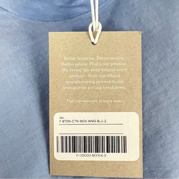 Everlane Ruffle Shoulder Mock Neck Blouse Top NWT Size 2 Light Blue Office - Picture 8 of 10